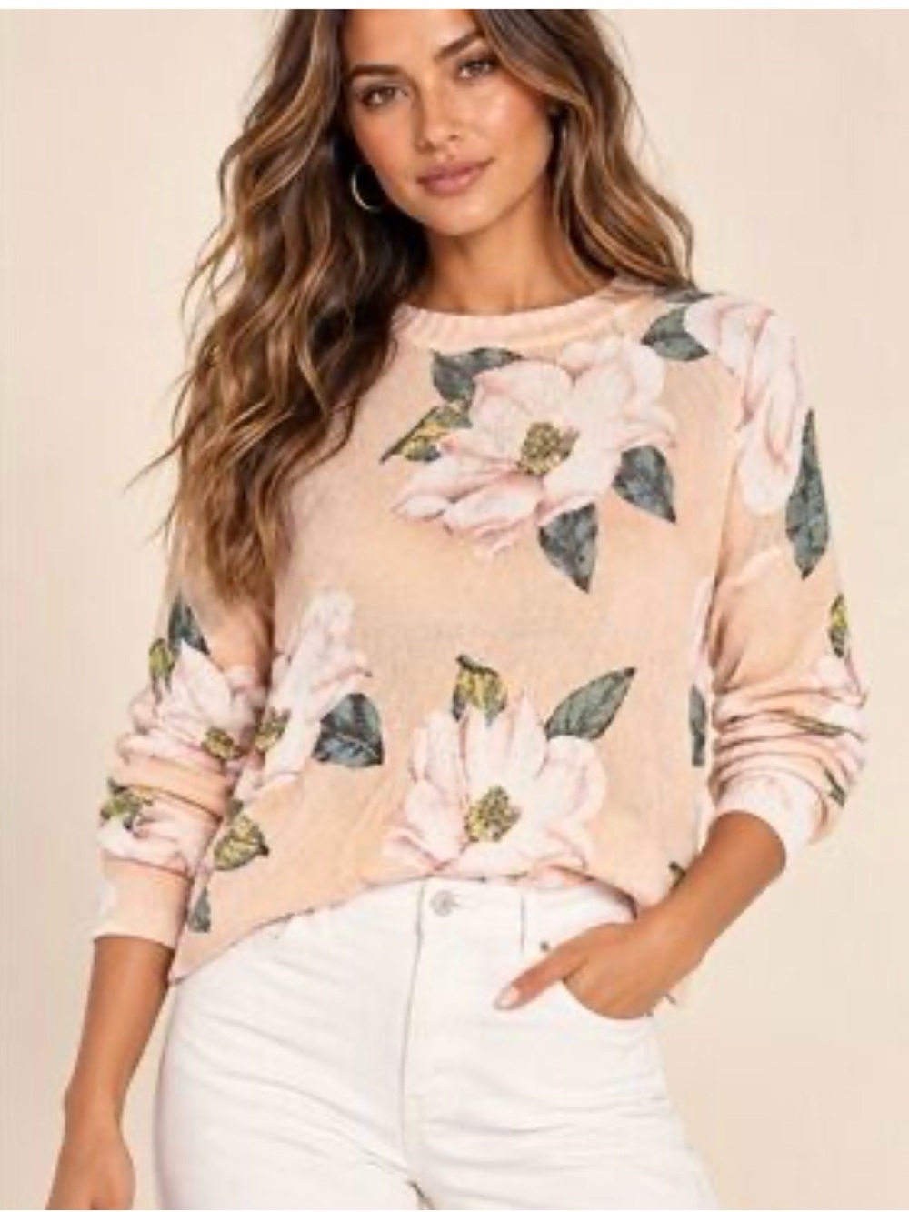 Show me your MuMu  Pink Floral Crewneck Sweater - Relaxed Knit Pullover